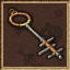 A rusty looking key with three teeth/prongs