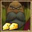 A gruff looking man with bushy gray moustache and beard with two cheese icons in the corner